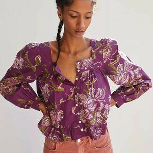 Anthropologie NEW Floral Puff-Sleeved Blouse